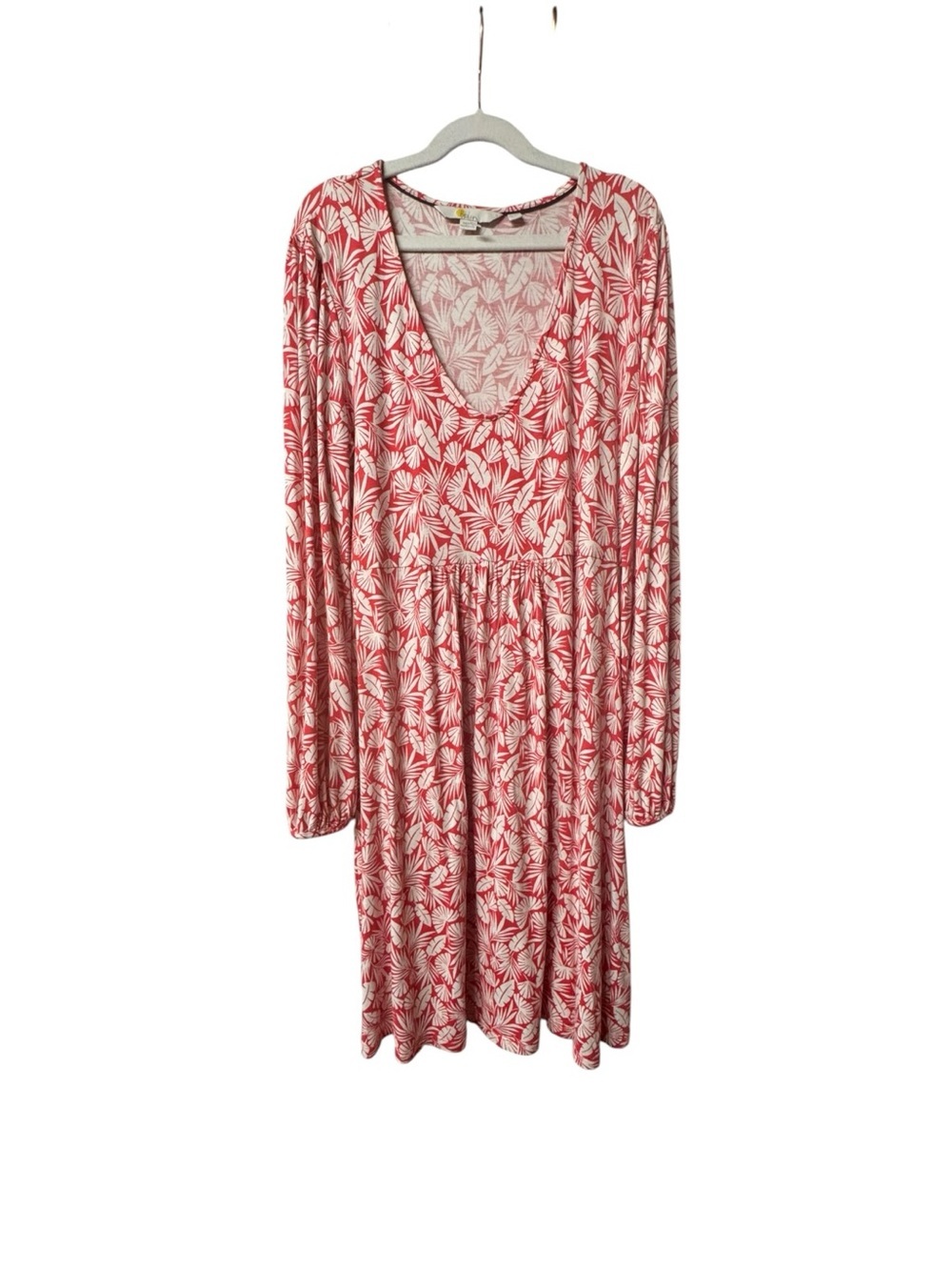 Boden Red and White Leaf Scoop Neck Dress 10P